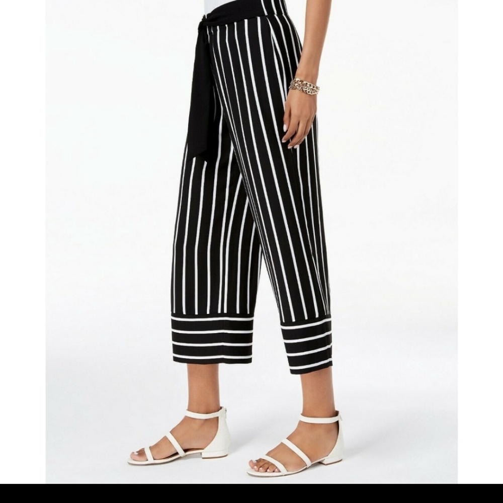 INC Women's Striped Pants size L black and white NWT